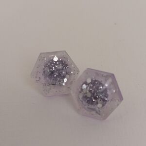 Hexagonal Purple Glitter Earrings